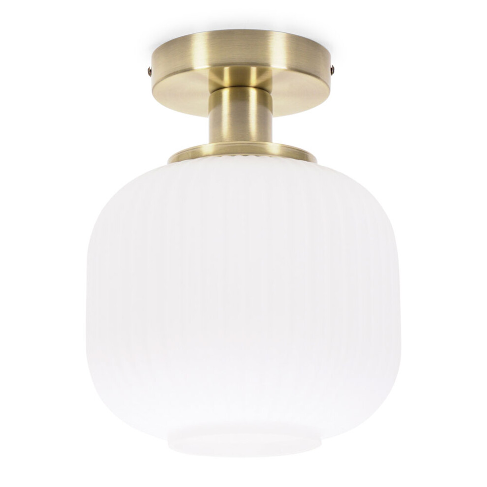 ValueLights Calpe Frosted Glass Shade Flush Gold Stem Ceiling Light