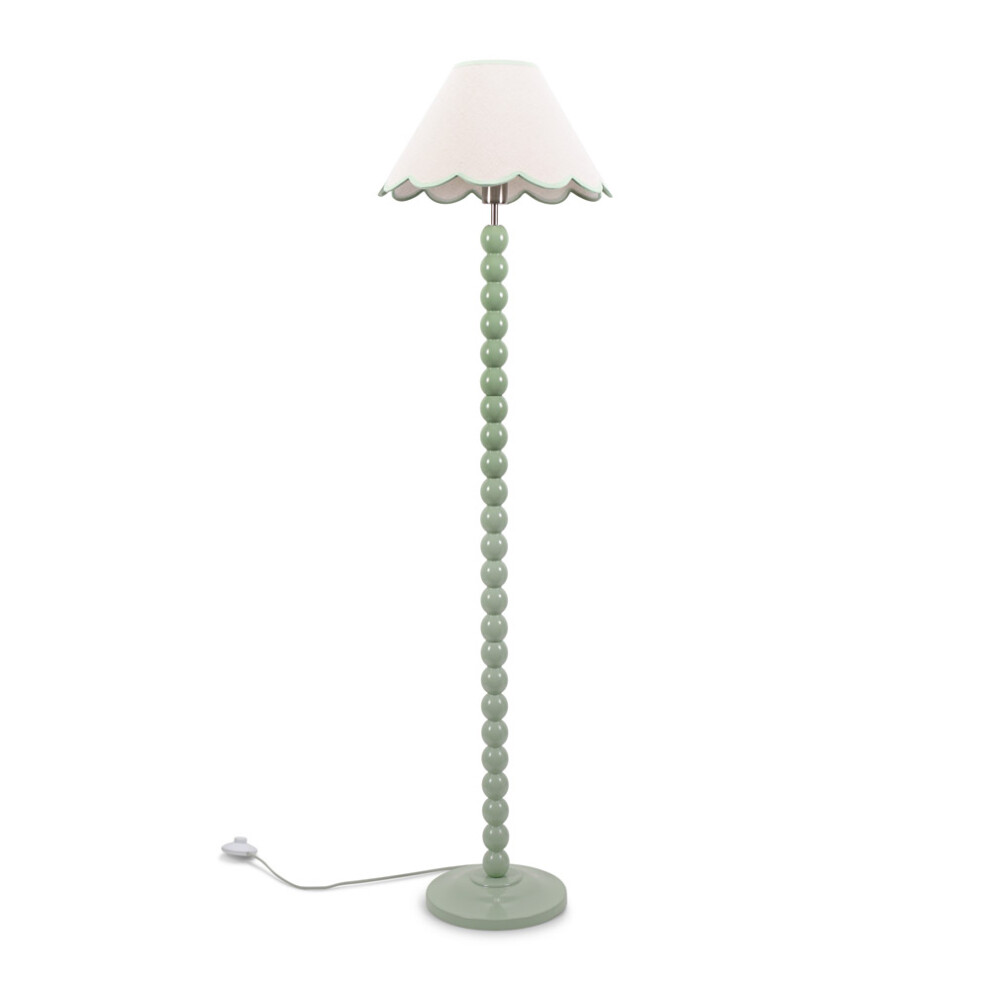 ValueLights Bobbins Sage Green Floor Lamp Linen Green Scallop Shade