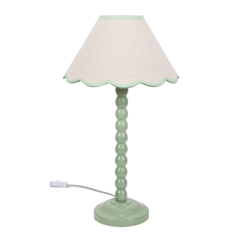 ValueLights Bobbins Sage Green Table Lamp Linen Green Scallop Shade