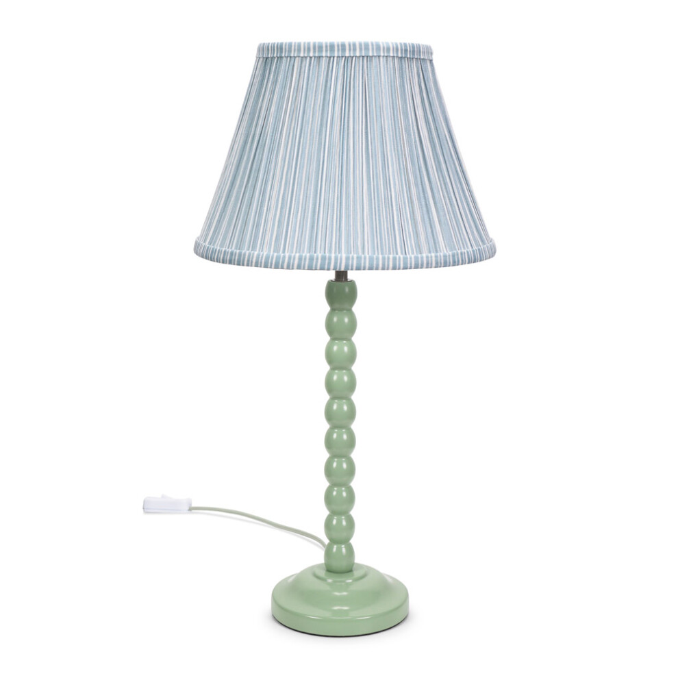 ValueLights Bobbins Blue Stripe Pleated Shade Sage Green Table Lamp