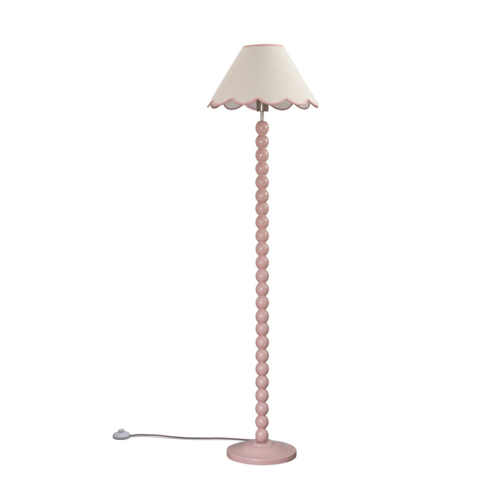 ValueLights Bobbins Rose Pink Floor Lamp Linen Pink Scallop Shade