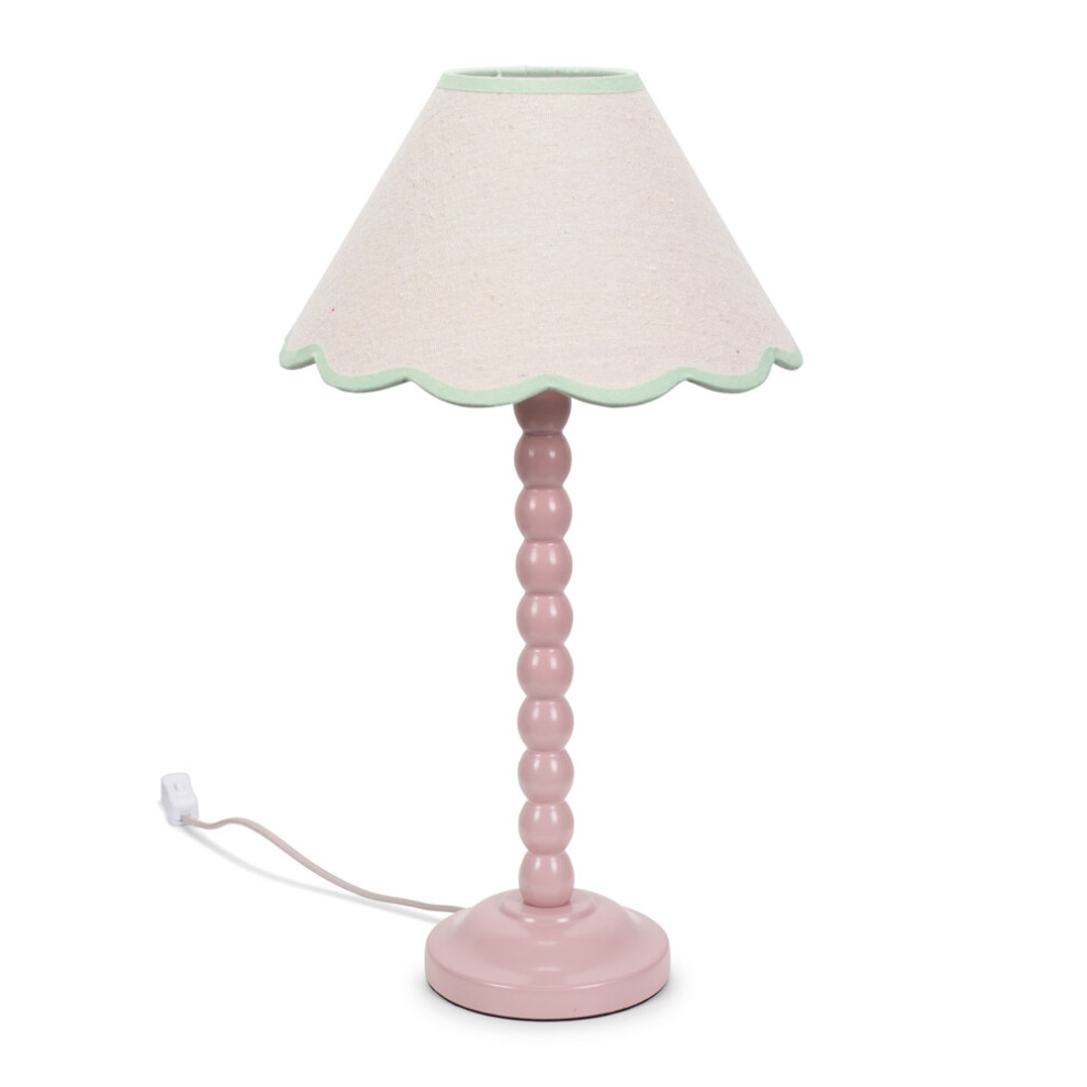 ValueLights Bobbins Rose Pink Table Lamp Linen Green Scallop Shade