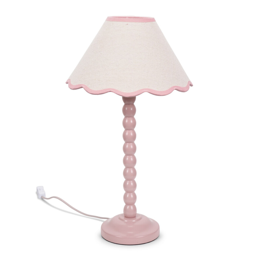 ValueLights Bobbins Rose Pink Table Lamp Linen Pink Scallop Shade