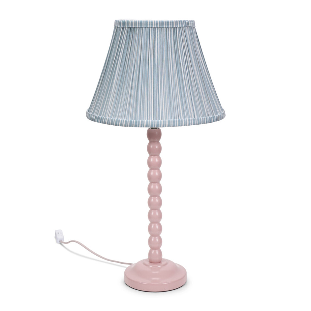 ValueLights Bobbins Blue Stripe Pleated Shade Rose Pink Table Lamp