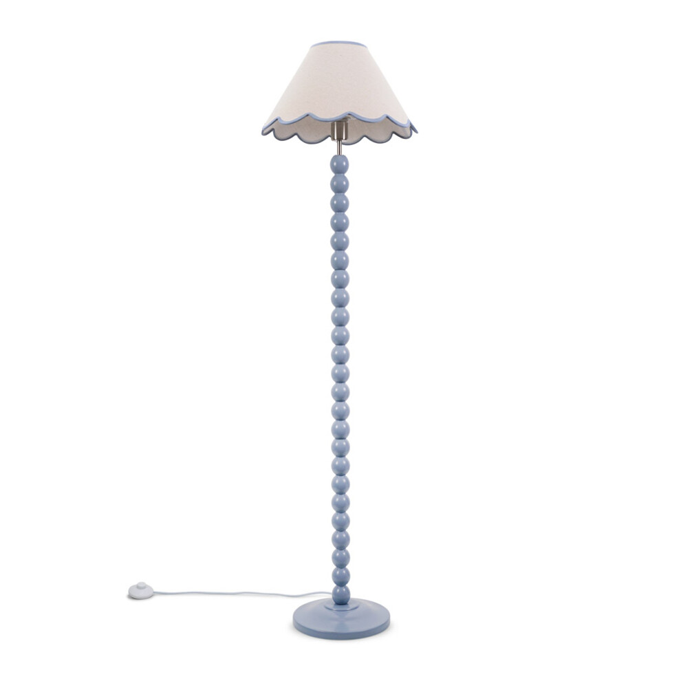 ValueLights Bobbins Powder Blue Floor Lamp Linen Blue Scallop Shade