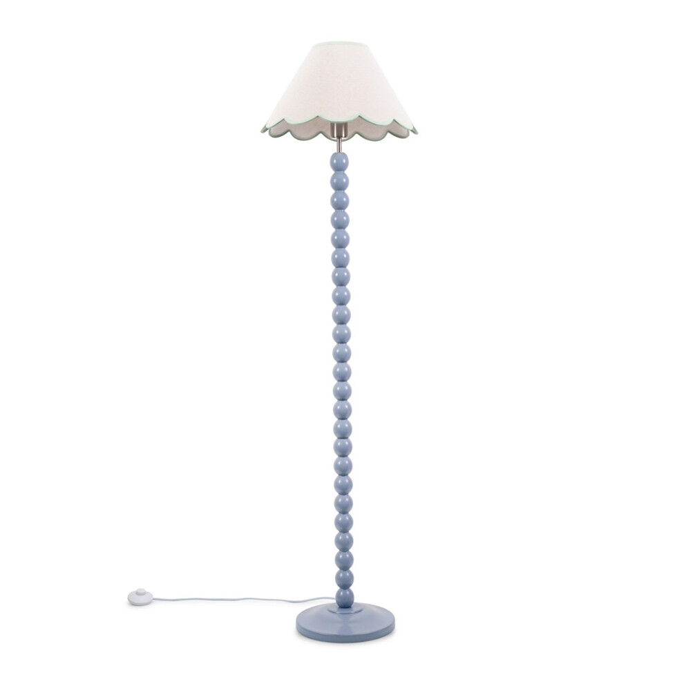 ValueLights Bobbins Powder Blue Floor Lamp Linen Green Scallop Shade