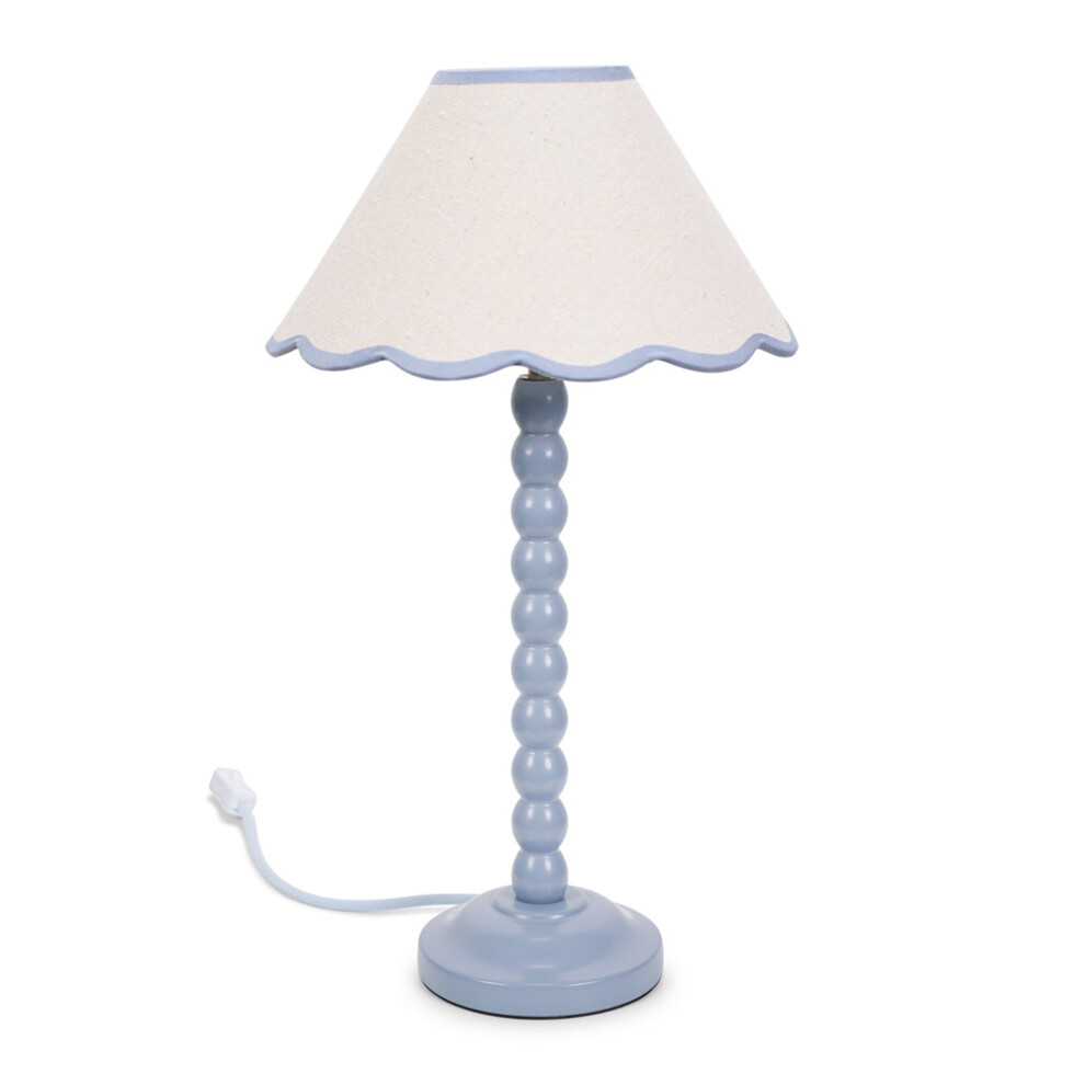 ValueLights Bobbins Powder Blue Table Lamp Linen Blue Scallop Shade