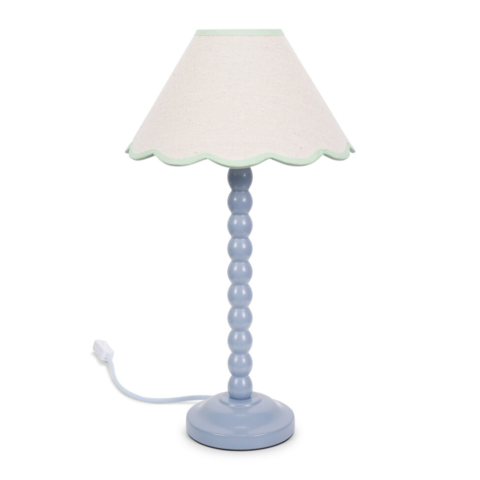 ValueLights Bobbins Powder Blue Table Lamp Linen Green Scallop Shade