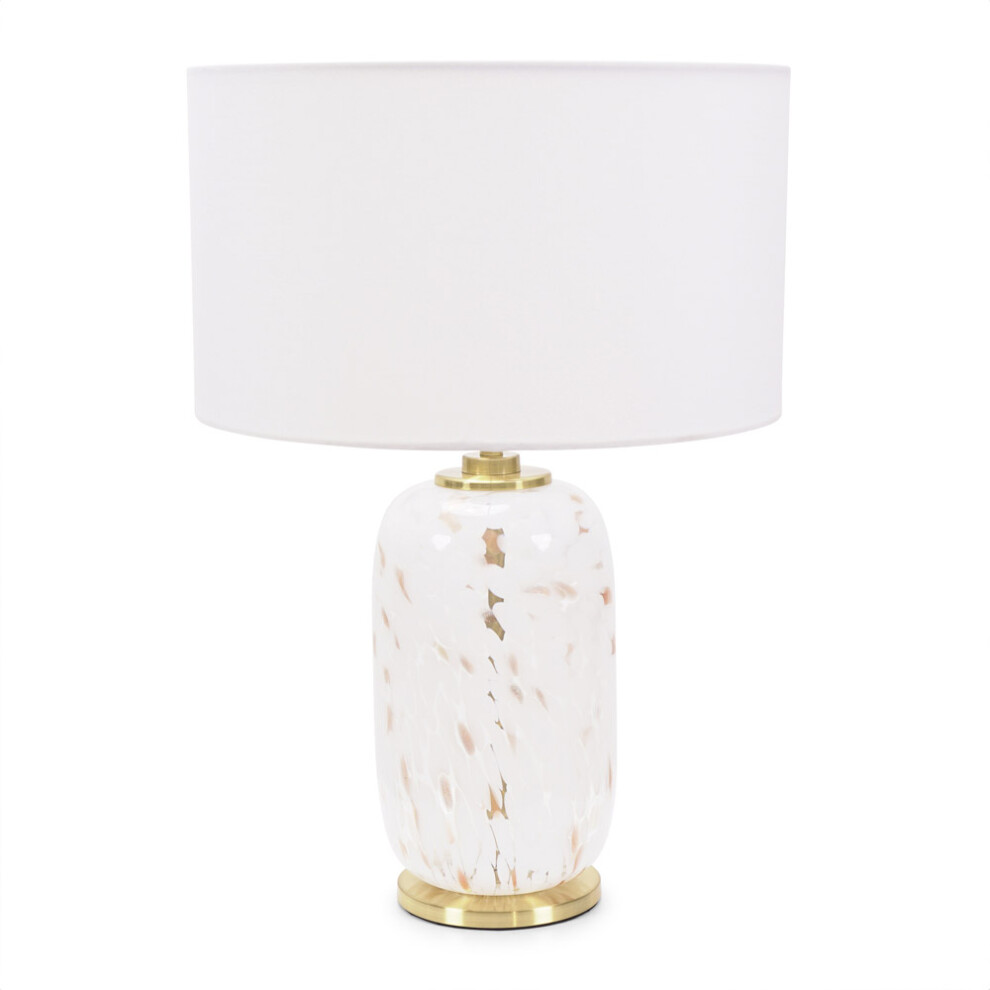 ValueLights India White Shade Rounded White Confetti Glass Table Lamp