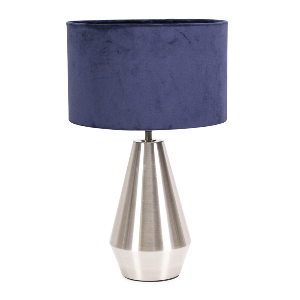 ValueLights Jax Navy Blue Velvet & Chrome Dimmable Touch Table Lamp