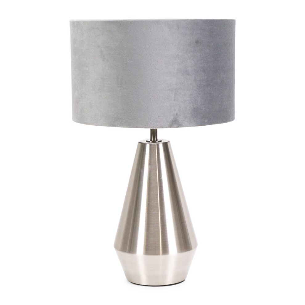 ValueLights Jax Grey Velvet Shade & Chrome Dimmable Touch Table Lamp