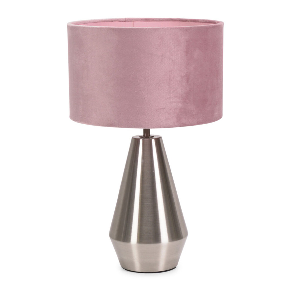 ValueLights Jax Blush Velvet Shade & Chrome Dimmable Touch Table Lamp