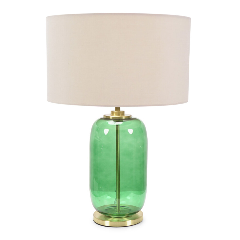 ValueLights Leigh Natural Shade & Forest Green Glass Gold Table Lamp