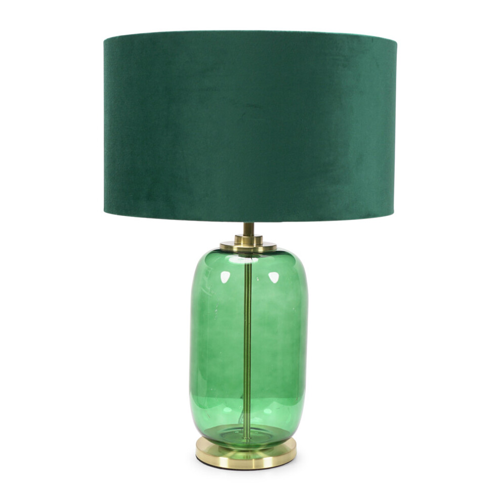 ValueLights Leigh Green Velvet Forest Green Glass and Gold Table Lamp