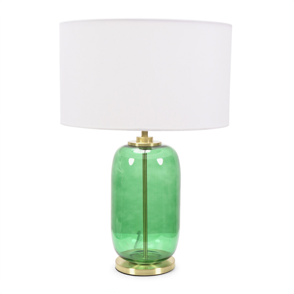 ValueLights Leigh White Shade with Forest Green Glass Gold Table Lamp