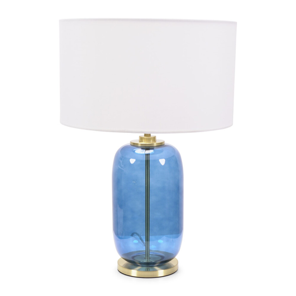 ValueLights Leigh White Shade with Navy Blue Glass Gold Table Lamp