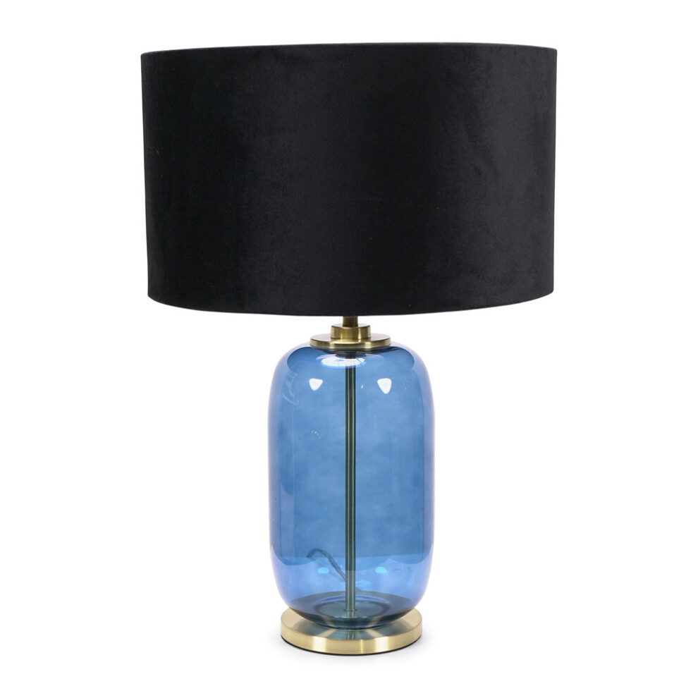 ValueLights Leigh Black Velvet Shade Navy Blue Glass Gold Table Lamp