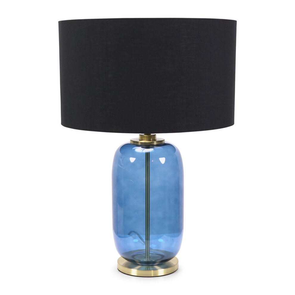 ValueLights Leigh Navy Shade with Navy Blue Glass Gold Trim Table Lamp