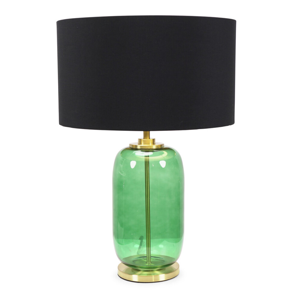 ValueLights Leigh Black & Gold with Forest Green Glass Gold Table Lamp