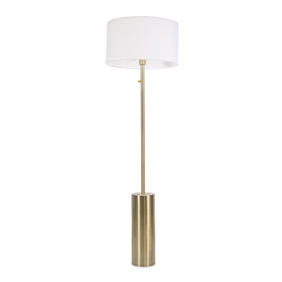 ValueLights Lexy White Shade with Antique Brass Dimmable Floor Lamp