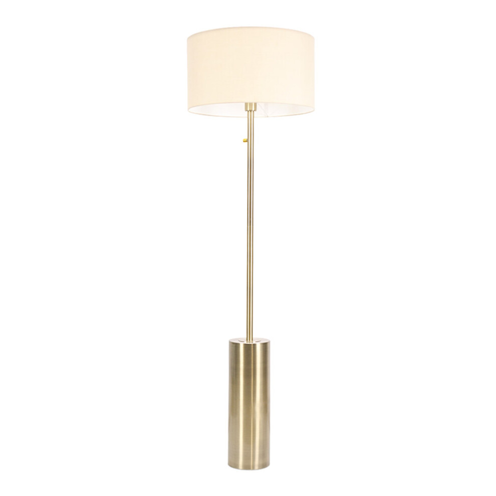 ValueLights Lexy Natural Shade with Antique Brass Dimmable Floor Lamp