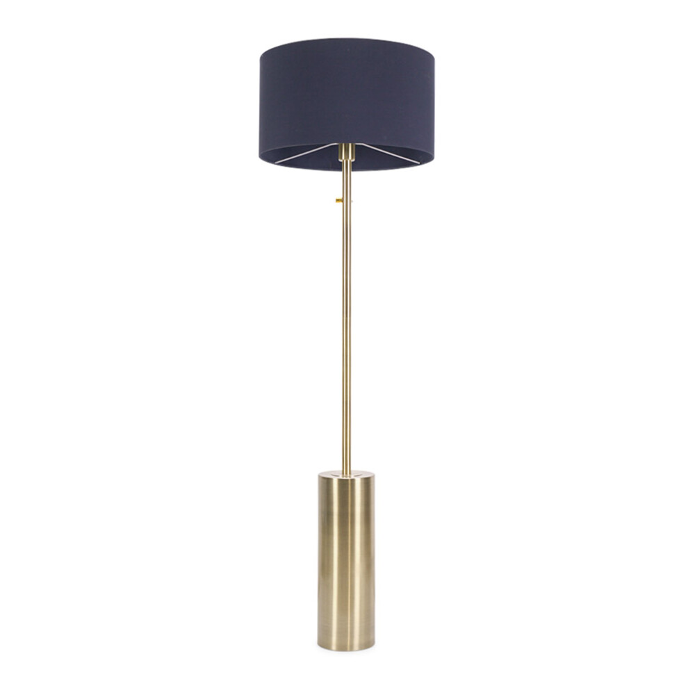 ValueLights Lexy Navy Shade with Antique Brass Dimmable Floor Lamp