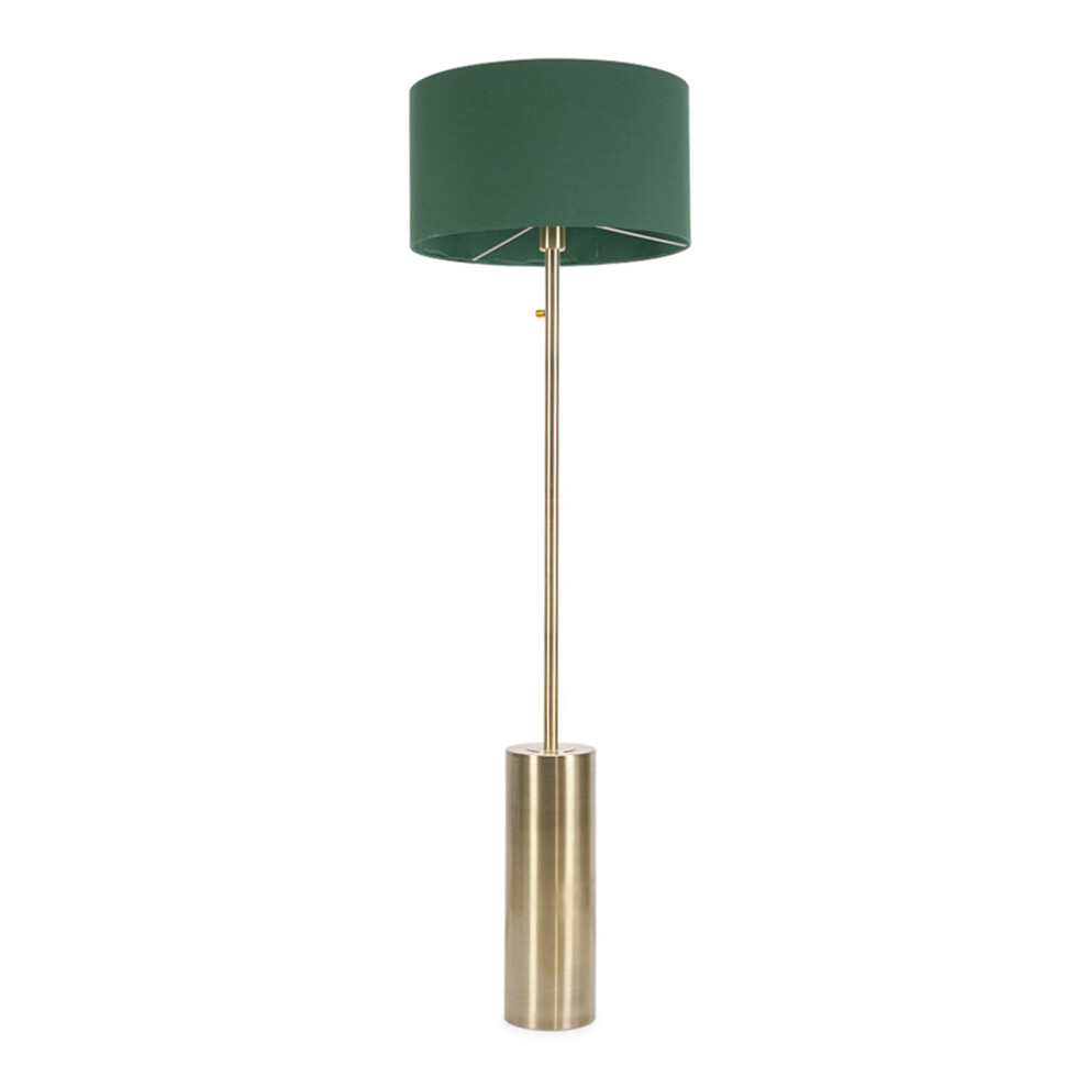 ValueLights Lexy Green Shade With Antique Brass Dimmable Floor Lamp