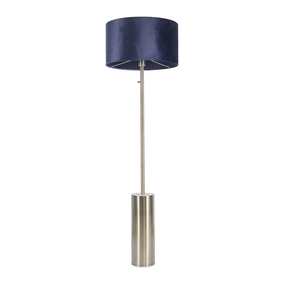 ValueLights Lexy Navy Blue Velvet Shade with Gold Dimmable Floor Lamp