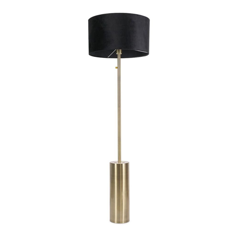 ValueLights Lexy Black Velvet Shade with Gold Dimmable Floor Lamp