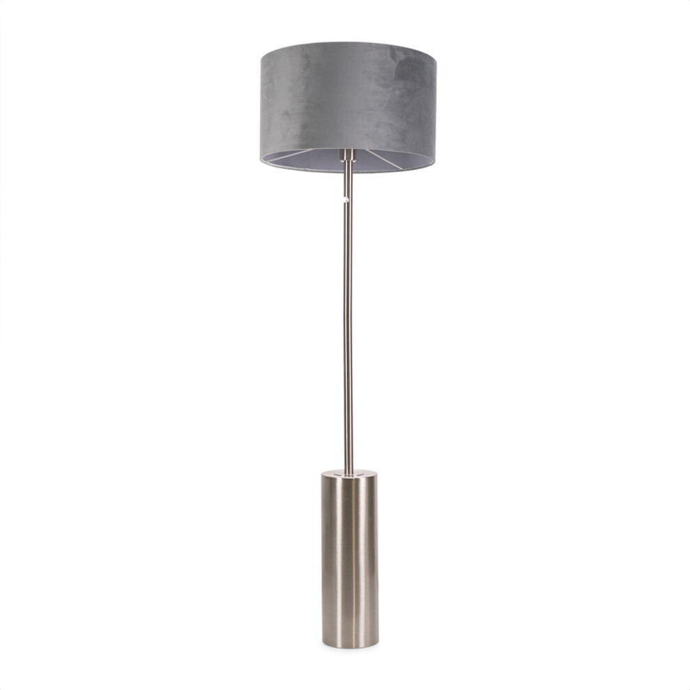 ValueLights Lexy Grey Velvet Shade with Chrome Dimmable Floor Lamp