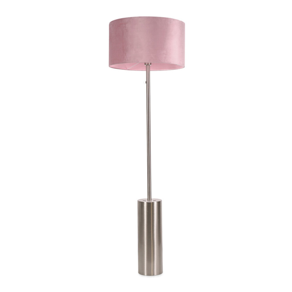 ValueLights Lexy Blush Velvet Shade with Chrome Dimmable Floor Lamp