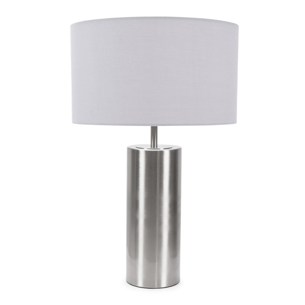 ValueLights Lexy Grey Drum Shade with Chrome Dimmable Touch Table Lamp