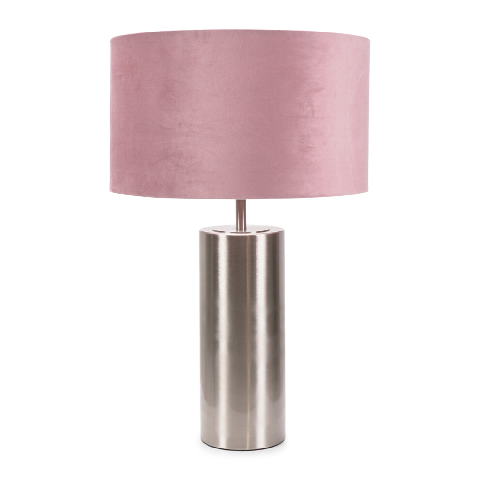 ValueLights Lexy Blush Velvet Shade & Chrome Dimmer Touch Table Lamp