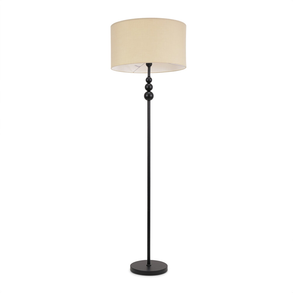 ValueLights Marissa Natural Shade With Black Stacked Ball Floor Lamp