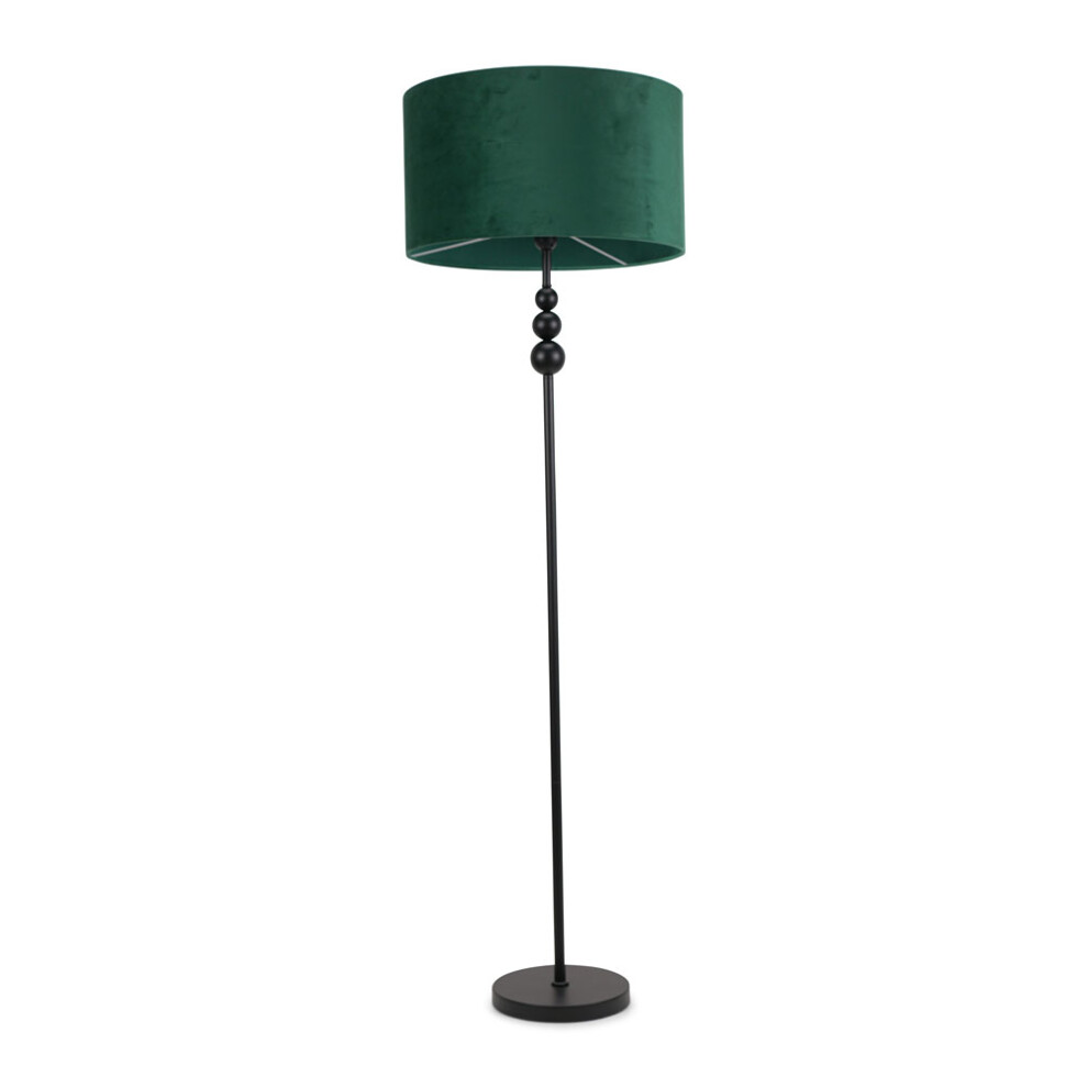 ValueLights Marissa Forest Green Velvet Shade Black Stacked Floor Lamp