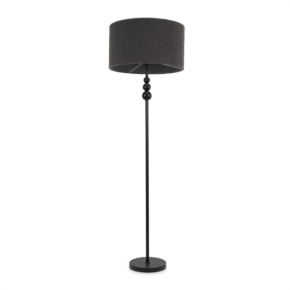 ValueLights Marissa Charcoal Boucle with Black Stacked Ball Floor Lamp