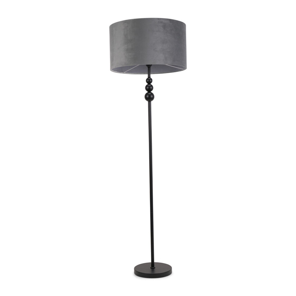 ValueLights Marissa Grey Velvet Shade Black Stacked Ball Floor Lamp