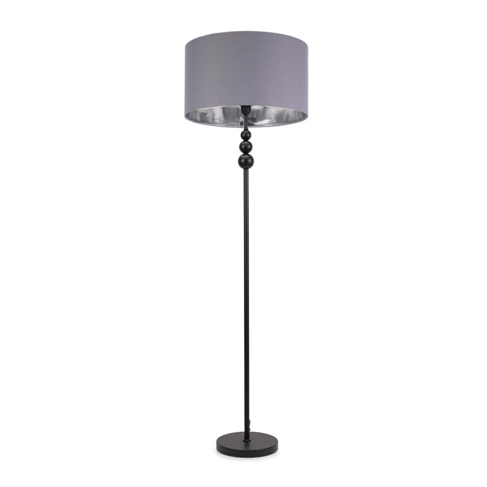 ValueLights Marissa Grey & Chrome Shade with Black Stacked Floor Lamp