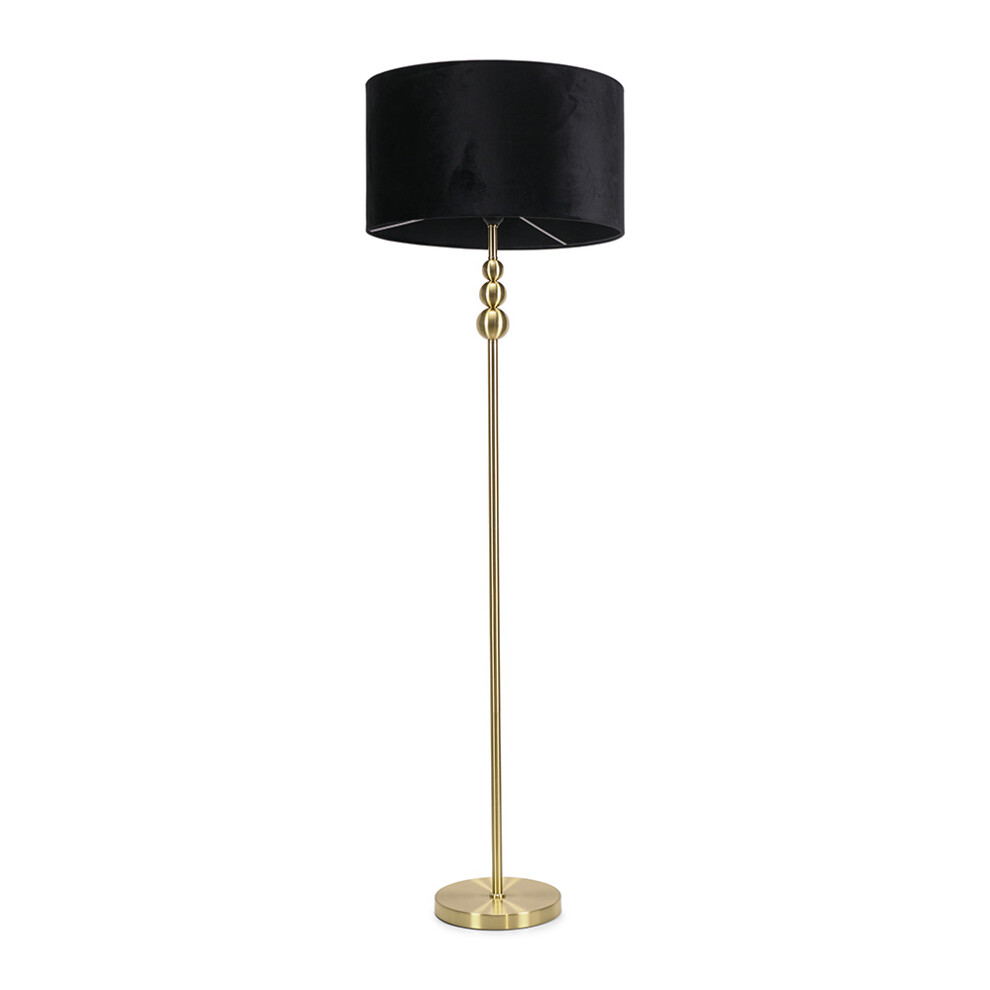 ValueLights Marissa Black Velvet Shade with Gold Stacked Floor Lamp