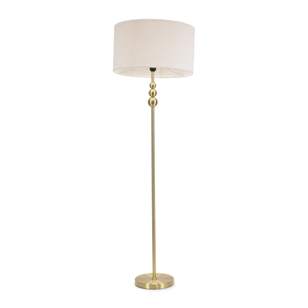 ValueLights Marissa Cream Boucle with Gold Stacked Ball Floor Lamp