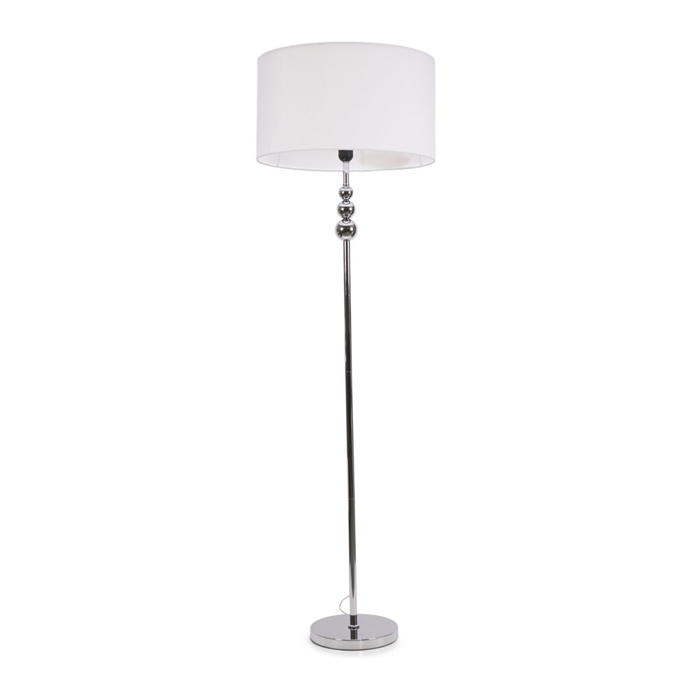 ValueLights Marissa White Shade with Chrome Stacked Ball Floor Lamp