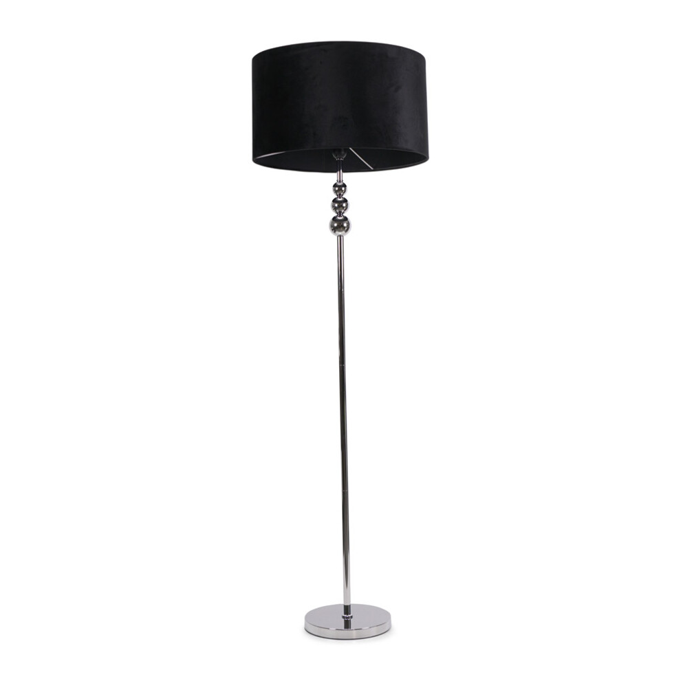 ValueLights Marissa Black Velvet Shade Chrome Stacked Ball Floor Lamp