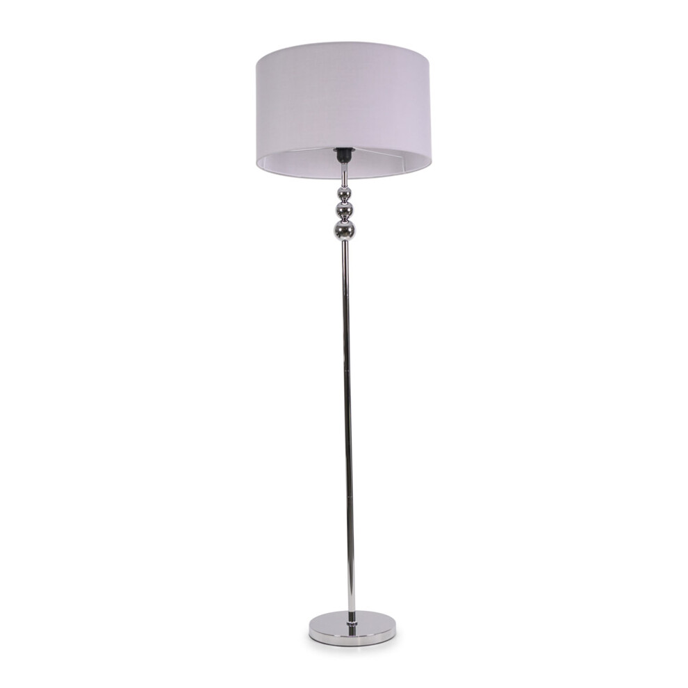 ValueLights Marissa Grey Shade with Chrome Stacked Ball Floor Lamp