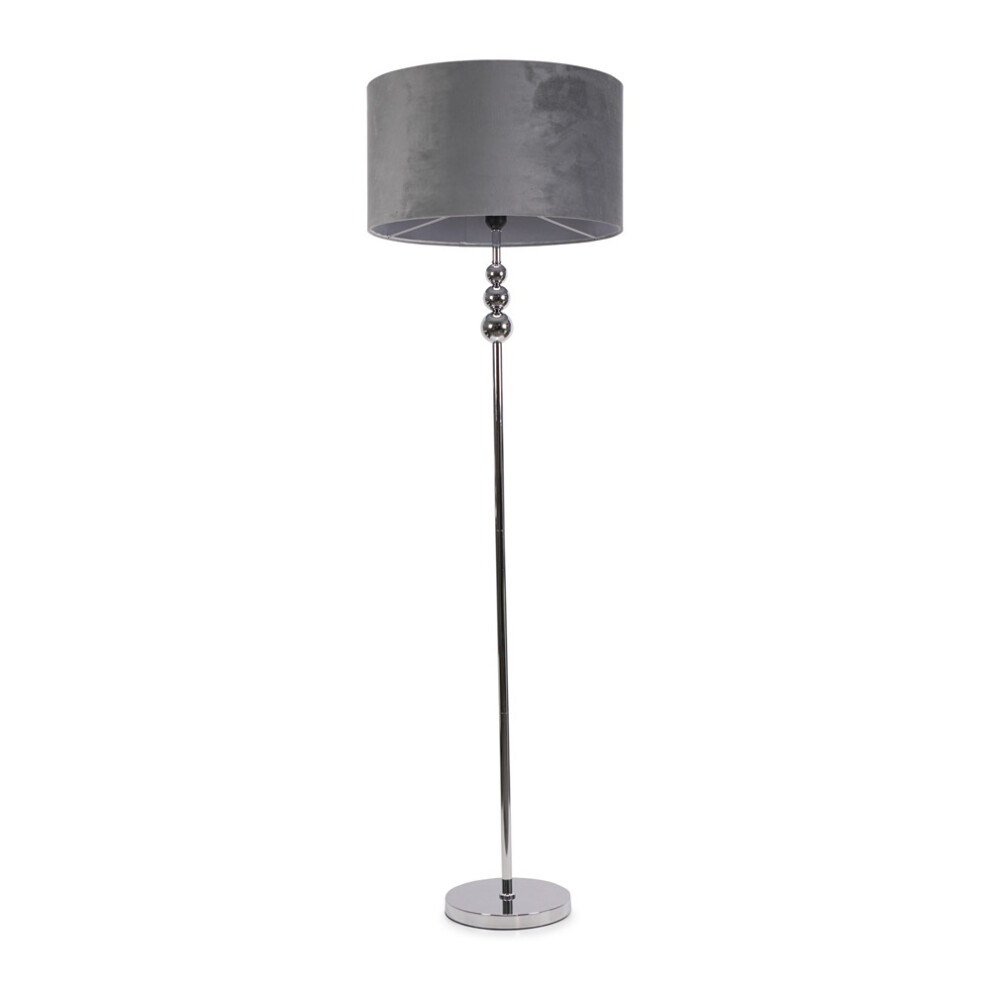 ValueLights Marissa Grey Velvet Shade Chrome Stacked Ball Floor Lamp