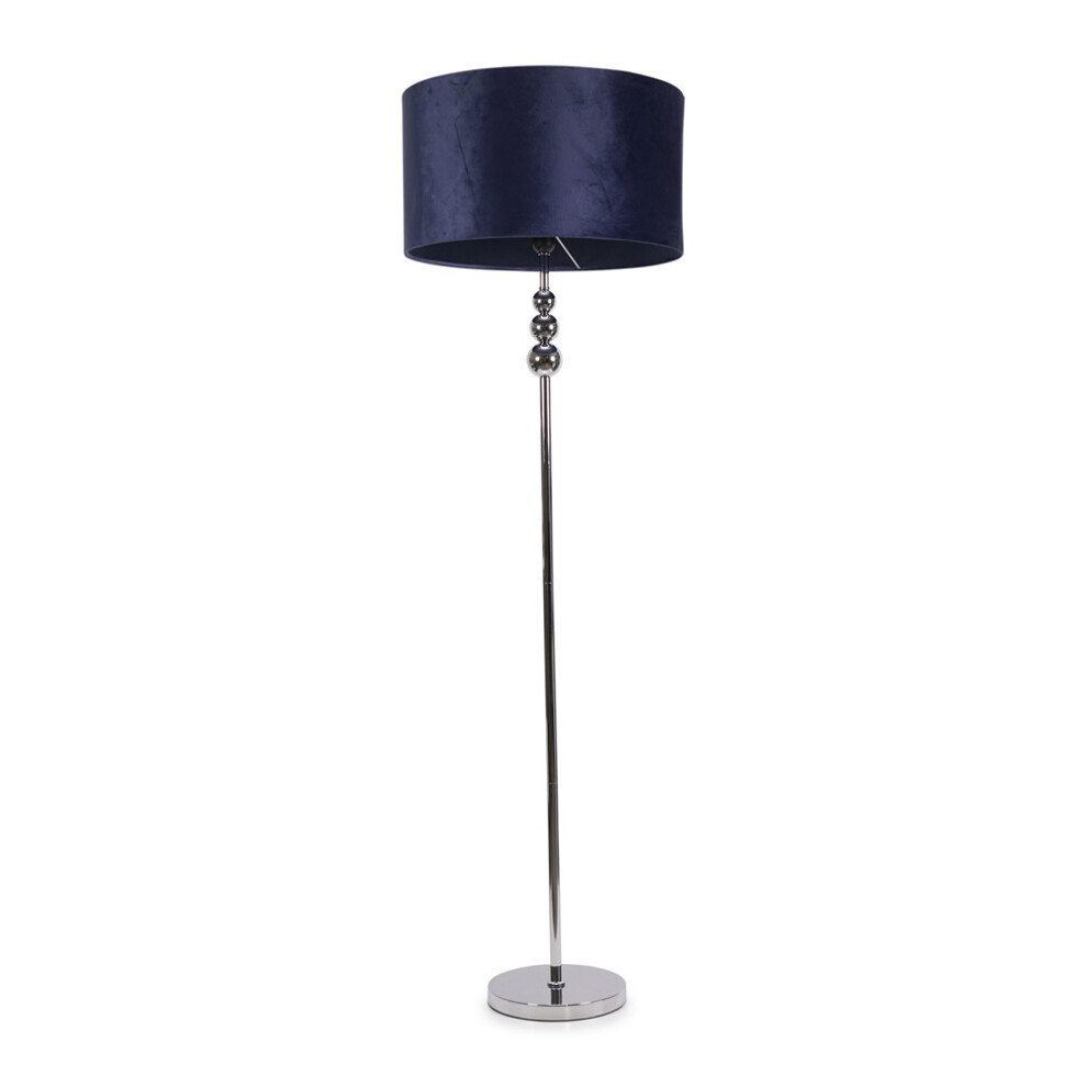 ValueLights Marissa Navy Velvet Shade Chrome Stacked Ball Floor Lamp