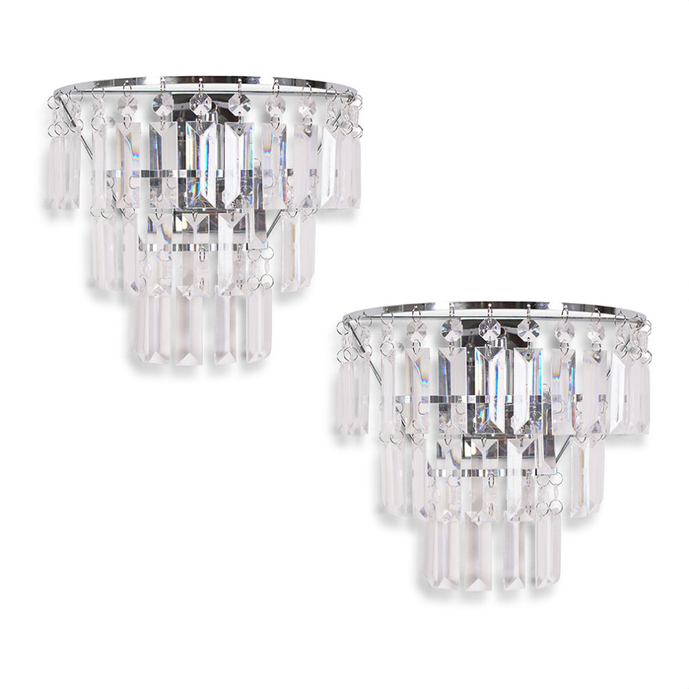 ValueLights Kelsks Pair of Jewel Droplets Shade Chrome Wall Lights