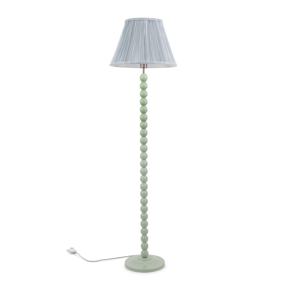 ValueLights Bobbins Sage Green Stripe Pleated Shade Floor Lamp & Bulb