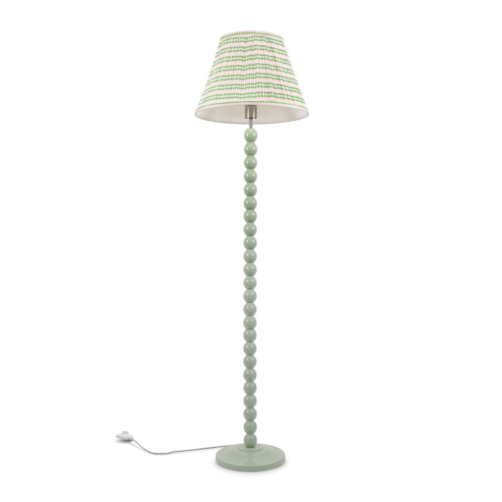 ValueLights Bobbins Sage Green Pink Pleated Shade Floor Lamp & Bulb