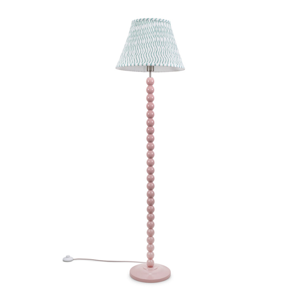 ValueLights Bobbins Rose Pink Green Pleated Shade Floor Lamp & Bulb