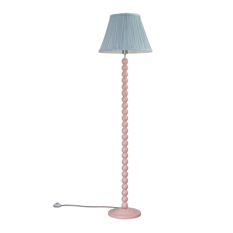 ValueLights Bobbins Rose Pink Stripe Pleated Shade Floor Lamp & Bulb